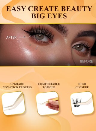 120 Pcs Pre Bond Lashes Kit with Tweezers Self Adhesive Eyelashes Eyelash Clusters Kit, False Eyelashes D Curl Pre Glued Lash Clusters Wispy Lash Cluster Kit False Lashes for Beginners and Salon use Press On DIY Lash Extension Kit Falselashes Eye Makeup Kit 10-16mm Size Set A - view 4